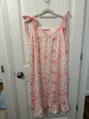 Pink Bow-Print Tie-Shoulder Sundress